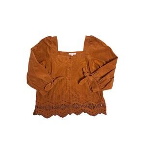 Madewell Brown Eyelet Corduroy Tunic Top Womens Small Cottagecore Boho Minimal